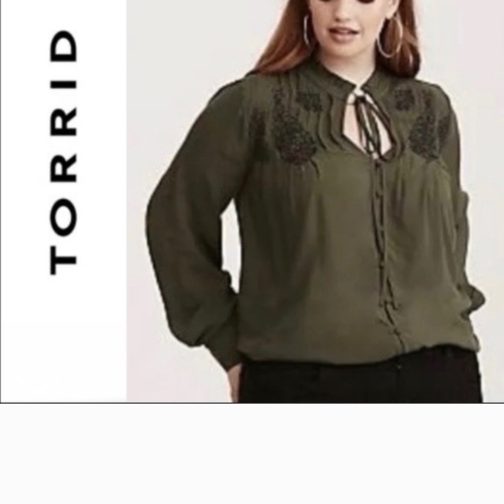 Torrid Olive Button-Up Blouse